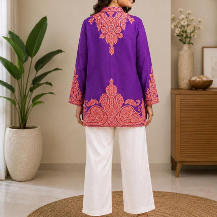 Papier Mache 0 stitch Embroidered Pure Silk  Jacket | Kashmiri Artwear Size 44