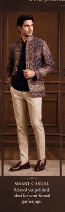 Mens Kani kalamkari Jamawar Jodhpuri style Jacket, Woven Paisley blue
