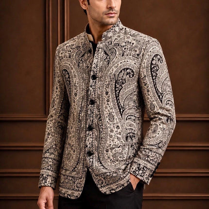 Mens Kani Jamawar Jodhpuri style Jacket, Woven Paisley