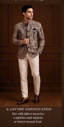 Mens Kani Jamawar Jodhpuri style Jacket, Woven Paisley