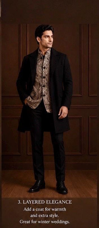 Mens Kani Jamawar Jodhpuri style Jacket, Woven Paisley