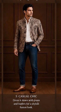 Mens Kani Jamawar Jodhpuri style Jacket, Woven Paisley