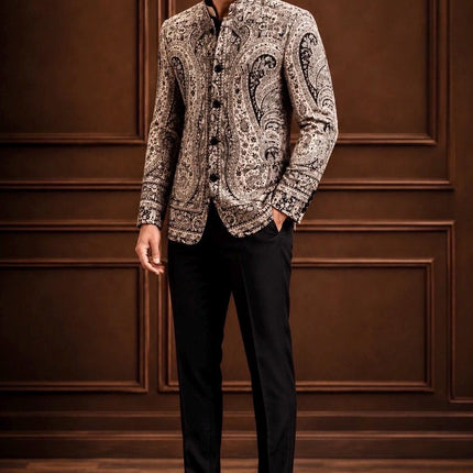Mens Kani Jamawar Jodhpuri style Jacket, Woven Paisley