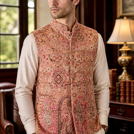 Kani Jamawar MENS WOVEN PAISLEY waistcoats, structured fit | Statement fashion wear| Size-38