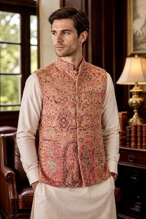Kani Jamawar MENS WOVEN PAISLEY waistcoats, structured fit | Statement fashion wear| Size-38