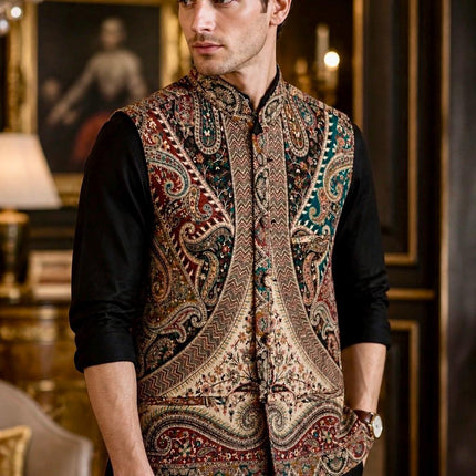 Kani Jamawar MENS WOVEN PAISLEY waistcoats, structured fit | Statement fashion wear| Size-38