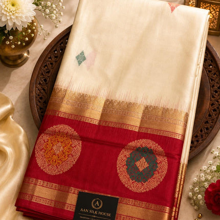 Kanji  Silk Saree with Gold Zari Weaving