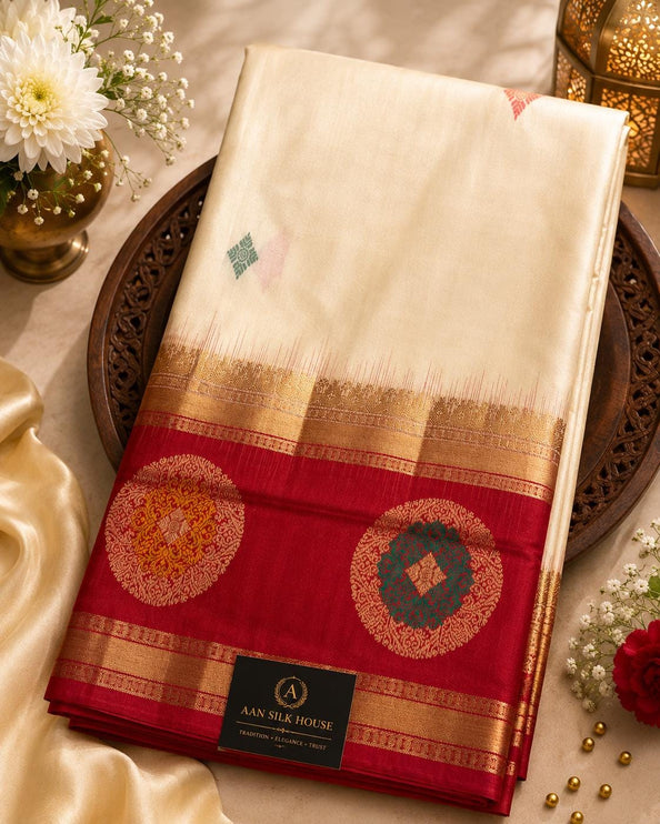 Kanji  Silk Saree with Gold Zari Weaving