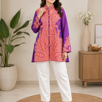 Papier Mache 0 stitch Embroidered Pure Silk  Jacket | Kashmiri Artwear Size 44