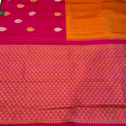 Musterd Yellow Magenta Pink  Kanjivaram Silk Saree with SonaRupa Zari Weaving