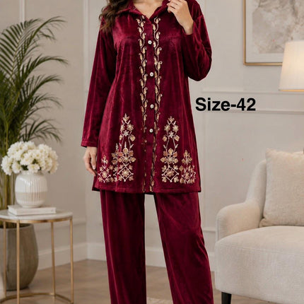 Hand work Embroidered Kashmiri Velvet 2 piece co-ords Set |