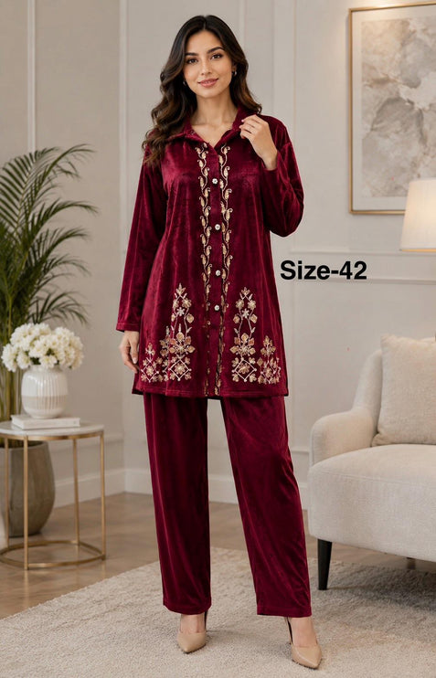 Hand work Embroidered Kashmiri Velvet 2 piece co-ords Set |