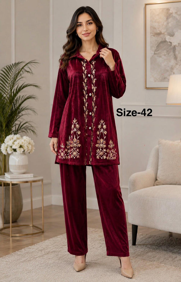 Hand work Embroidered Kashmiri Velvet 2 piece co-ords Set |