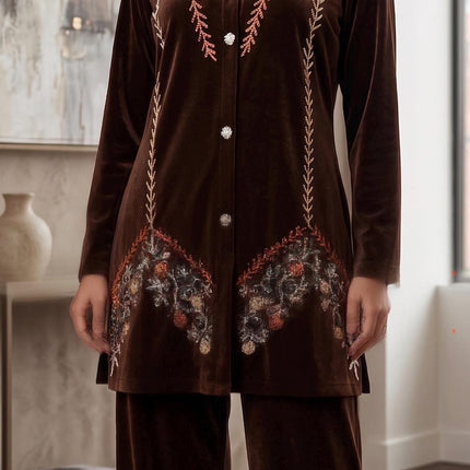 Hand work Embroidered Kashmiri Velvet 2 piece co-ords Set |