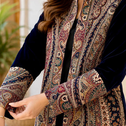 Kani Jamawar Wool & Velvet Jacket | Kashmir Paisley Artwear Size- Medium