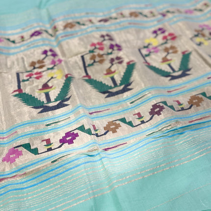 Handloom Paithani Saree | Cotton  Aswali designs l Light Pista Color