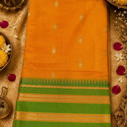 Special Sale!!! Original Narayan Peth 100% pure silk Saree from Yeola - Mango Yellow with green bord