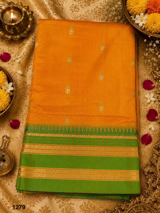 Special Sale!!! Original Narayan Peth 100% pure silk Saree from Yeola - Mango Yellow with green bord