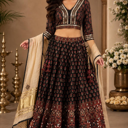 Designer Modal Silk Lehenga Set | Embroidered and Mirror work l