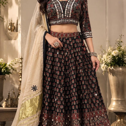 Designer Modal Silk Lehenga Set | Embroidered and Mirror work l