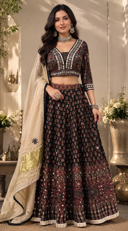 Designer Modal Silk Lehenga Set | Embroidered and Mirror work l