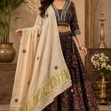 Designer Modal Silk Lehenga Set | Embroidered and Mirror work l