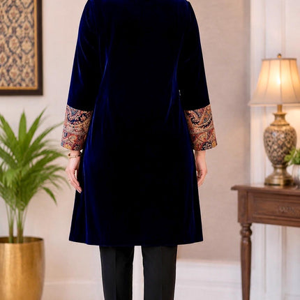 Kani Jamawar Wool & Velvet Jacket | Kashmir Paisley Artwear Size- Medium