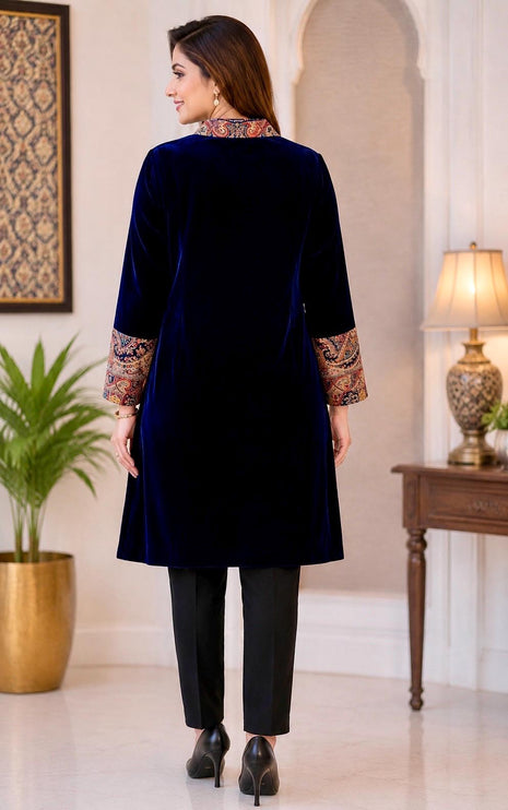 Kani Jamawar Wool & Velvet Jacket | Kashmir Paisley Artwear Size- Medium