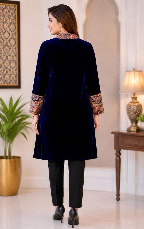 Kani Jamawar Wool & Velvet Jacket | Kashmir Paisley Artwear Size- Medium