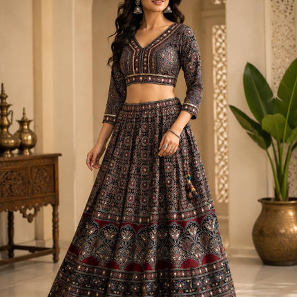 Designer Modal Silk Lehenga Set | Embroidered and Mirror work l