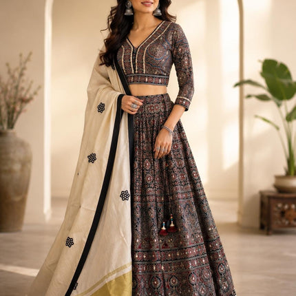 Designer Modal Silk Lehenga Set | Embroidered and Mirror work l