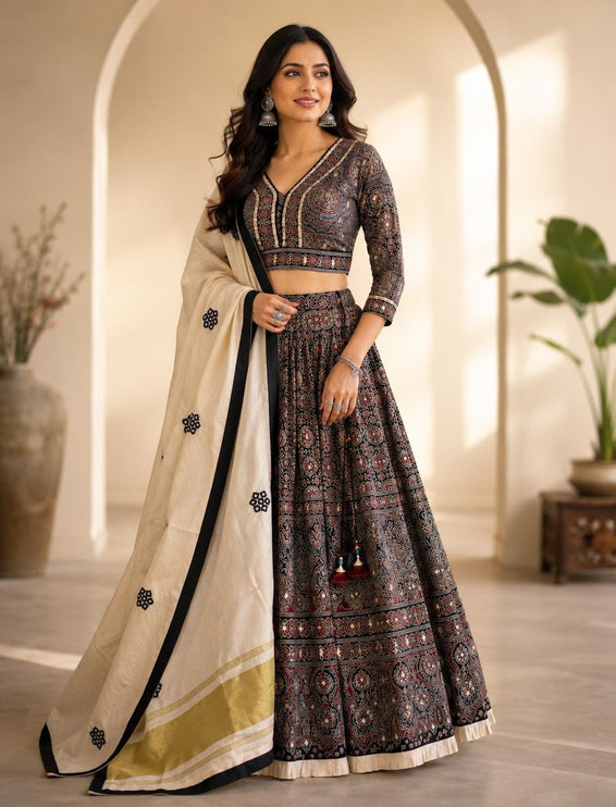 Designer Modal Silk Lehenga Set | Embroidered and Mirror work l