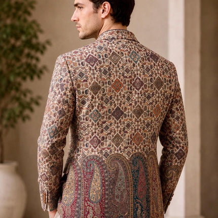 Mens Kani Jamawar Jodhpuri style Jacket, Woven Paisley . US sizes 38-48