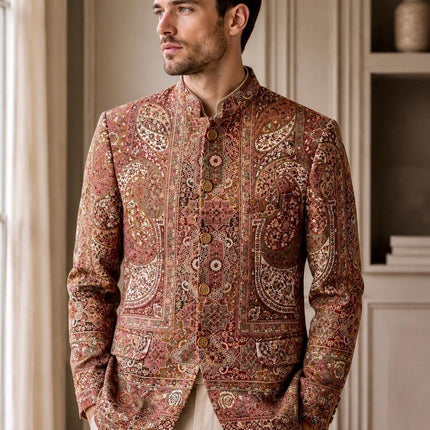 Mens Kani Jamawar Jodhpuri style Jacket, Woven Paisley . US sizes 38-46 - size 38