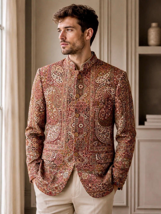 Mens Kani Jamawar Jodhpuri style Jacket, Woven Paisley . US sizes 38-46 - size 38