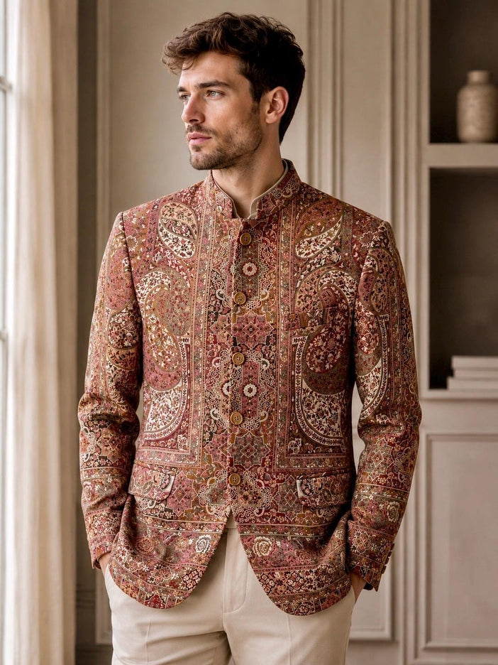 Mens Kani Jamawar Jodhpuri style Jacket, Woven Paisley . US sizes 38-46 - size 38