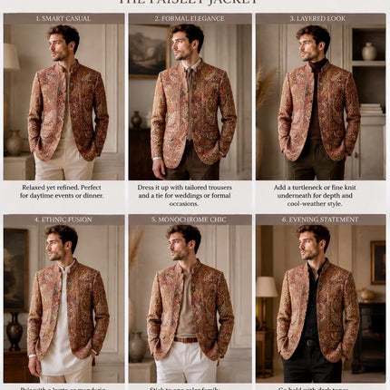 Mens Kani Jamawar Jodhpuri style Jacket, Woven Paisley . US sizes 38-46