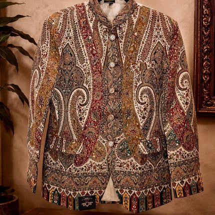 Mens Kani Jamawar Jodhpuri style Jacket, Woven Paisley . US sizes 38-44