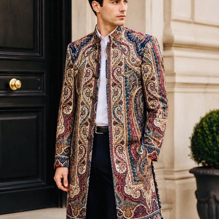 Mens Kani Jamawar Jodhpuri style sherwani - Indo western Jacket, Woven Paisley size 40,44