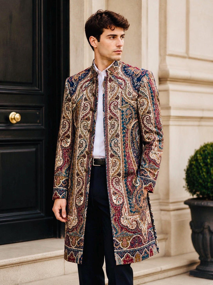 Mens Kani Jamawar Jodhpuri style sherwani - Indo western Jacket, Woven Paisley size 40,44
