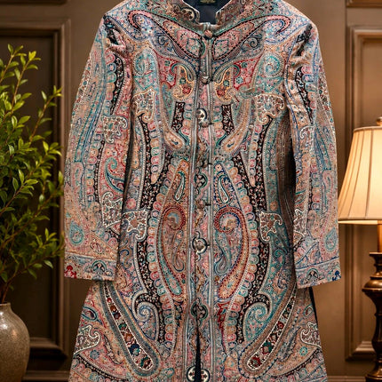 Mens Kani Jamawar Jodhpuri style sherwani - Indo western Jacket, embroidered Paisley size 42,46