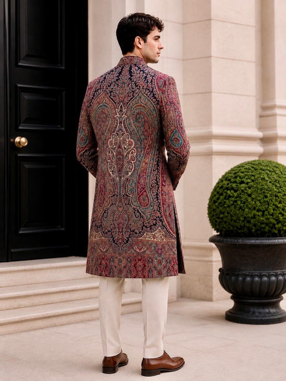 Mens Kani Jamawar Jodhpuri style sherwani - Indo western Jacket, Woven Paisley size 38,40