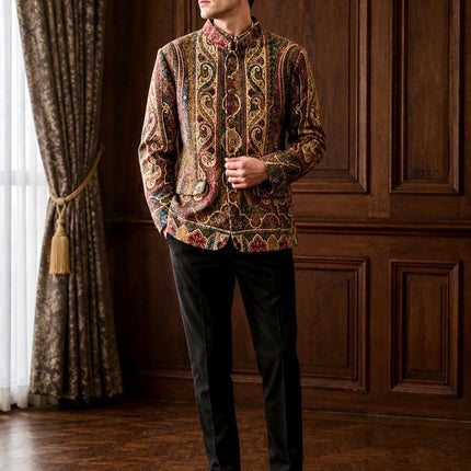 Mens Kani kalamkari Jamawar Jodhpuri style Jacket, Woven Paisley 42,44