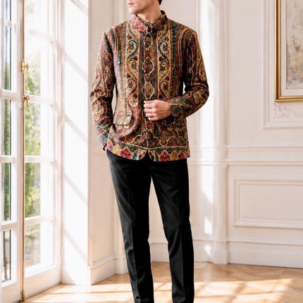 Mens Kani kalamkari Jamawar Jodhpuri style Jacket, Woven Paisley 42,44