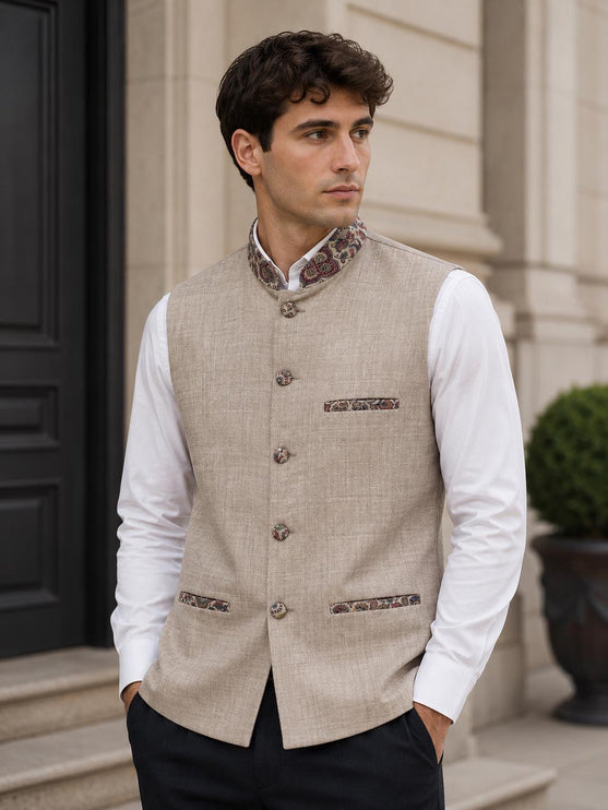 Mens Kani Pashmina Waistcoat, Woven , Indo western fusion jacket - 38