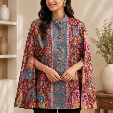 Cape style Kashmiri Kalamkari Jacket l Size-42 l  All season Cape l