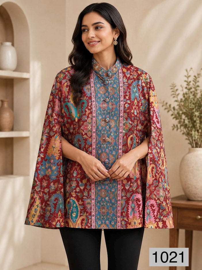 Cape style Kashmiri Kalamkari Jacket l Size-42 l  All season Cape l