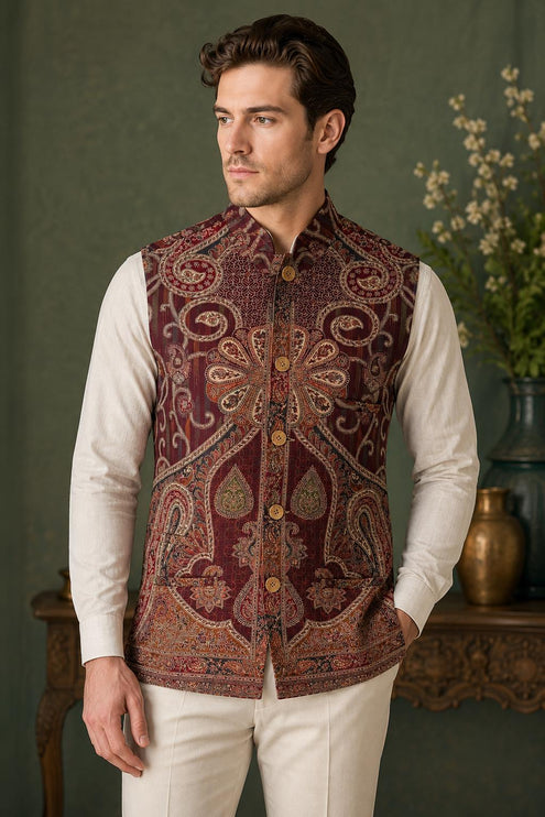 Kani Jamawar  MENS waistcoats, structured fit | Statement fashion wear| JKMW-502 - L