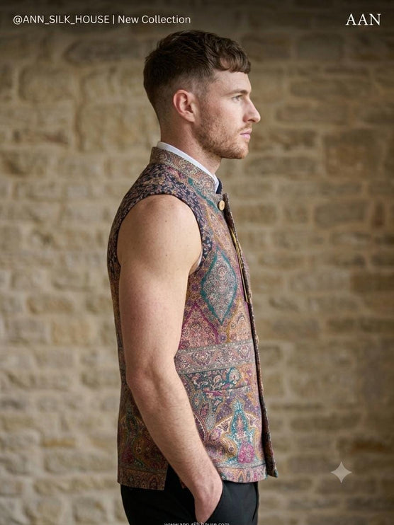 Kani Jamawar  MENS waistcoats, structured fit | Statement fashion wear| JKMW-502 Rangkat