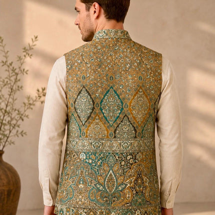 Kani Jamawar  MENS waistcoats, structured fit | Statement fashion wear| JKMW-502 Rangkat